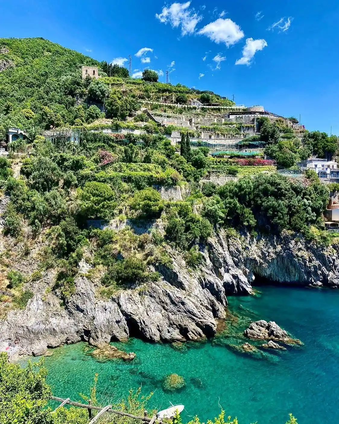 Beautiful coastline and turquoise sea on the Amalfi Coast in summer